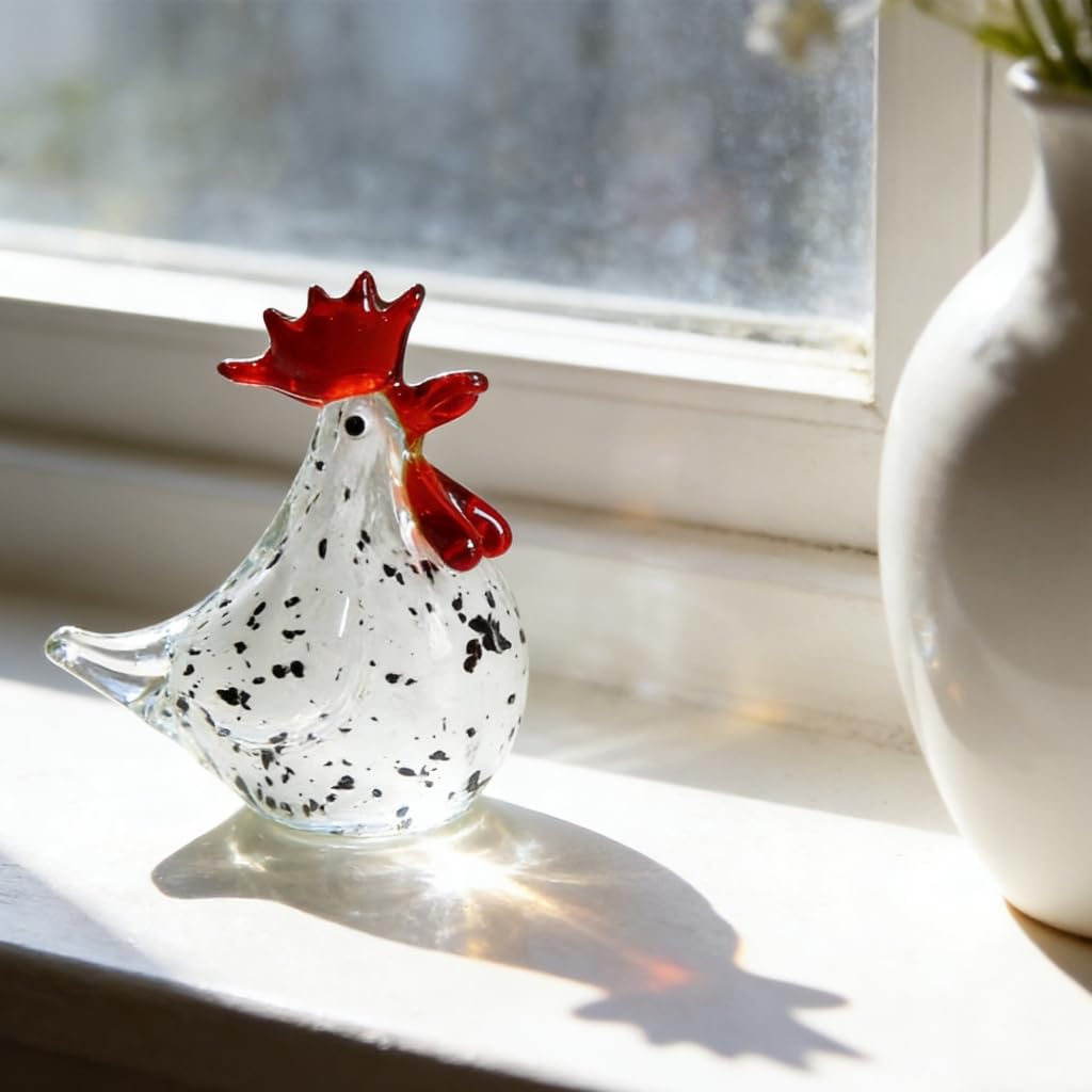 Szklana figurka ręcznie robiona kolorowa glazura kogut dekoracje prezent wystawa domowa