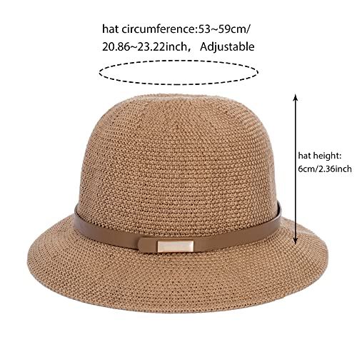 Women Cloche-Sun-Hat Short-Brim Sun Hat Beach Hat 1920S Vintage Bowler Hat Khaki #TOP1