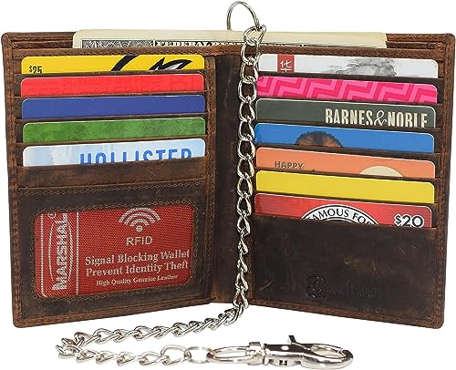 MARSHAL RFID Blocking Vintage Leather Slim Hipster Bifold Biker Long Chain Wallet for Men (Brown)2