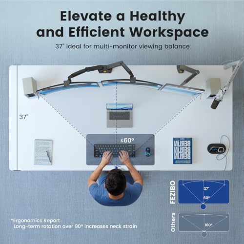 Image of FEZIBO 71 x 37 Inch Standing Desk with Integrated Dual-Beam, Cable Management, 3 Memory Height Adjustable Computer Desk for Home Office Workstation, 1 inch Thick Large 3-Piece Desktop White