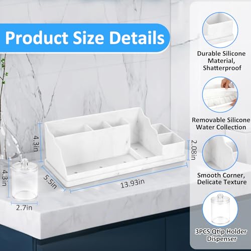 Bathroom Counter Organizer, Large White Silicone Toothbrush Holders for Bathrooms with 3PCS Qtip Holder, Bathroom Organizer Countertop Toothbrush and Toothpaste Holder for Makeup Organizer for Vanity by MSBRCH - Used condition - Image 3