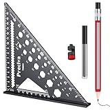 Preciva Zimmermannswinkel, Winkelmesser Set Anschlagwinkel Metall mit Anschlagfuß + Tieflochmarker Bleistift- Streichmaß Aluminiumwinkel 180 mm Schenkellänge zum präzisen Anreißen Holzbearbeitung