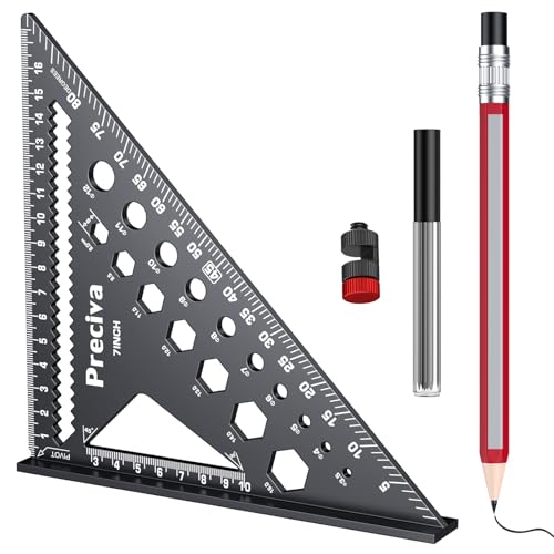 Preciva Zimmermannswinkel, Winkelmesser Set Anschlagwinkel Metall mit Anschlagfuß + Tieflochmarker Bleistift- Streichmaß Aluminiumwinkel 180 mm Schenkellänge zum präzisen Anreißen Holzbearbeitung
