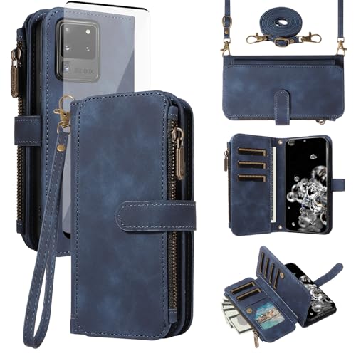 Coque Samsung S20 Ultra 5G avec fermeture éclair étui portefeuille bandoulière