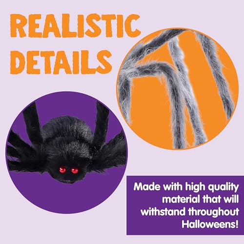 Image of JOYIN 3 Pcs Halloween Spiders Outdoor Decoration, Halloween Decor Outside, 5 Ft Large Hairy Giant Multi Color Spider Set for Yard Lawn Porch Decor Indoor Haunted House Scary Prop (Black, Brown, Gray)