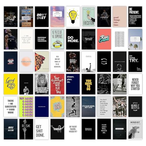 Image of 54pcs Motivational Wall Art Collage Decor Kit, Inspirational Wall Art, Posters Wall Art for Office, Bedroom, Living room Quotes Posters For Office, Inspirational Posters- 4 x 6 Inches (Motivational)