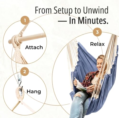 Image of Hanging Hammock Chair Swing - Outdoor & Indoor - Hammock Swing Chair