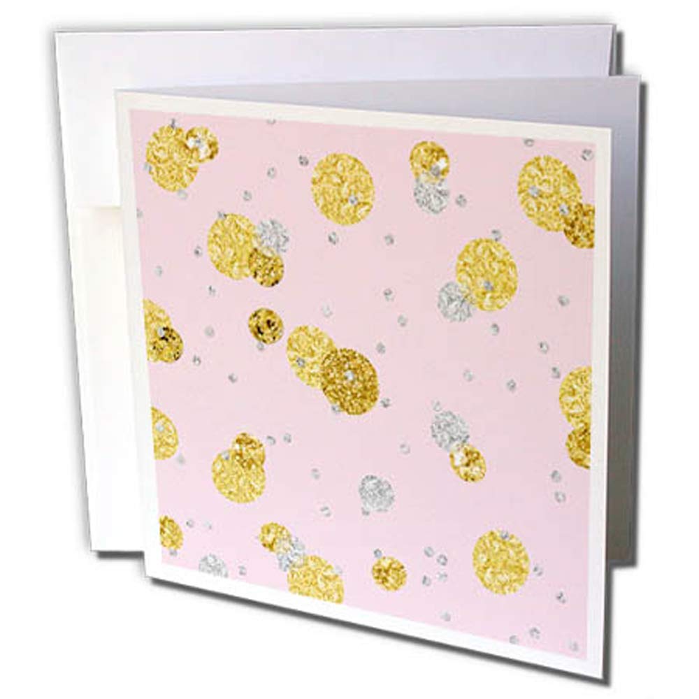 3dRose gc_266833_2 6 x 6-Inch "Chic and Trendy Gold and Crystal Glittery Dots on Pastel Pink Pattern" Greeting Card (Set of 12)