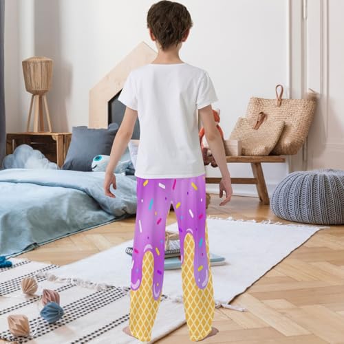 Boy's Pants White Purple Ice Cream Jogger Pants Elastic Waist Long Bottoms Trousers with Pockets 6-14 Years3
