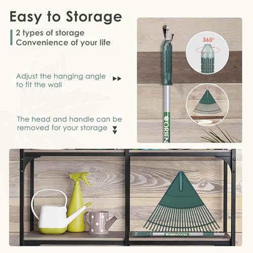 ORIENTOOLS Tuinbladhark, verstelbare lichtgewicht stalen handgreep, comfortabele handgreep, plastic kop, polystruikhark, 26 tinten, 110 tot 168 cm (zilveren handvat) - Afbeelding 5