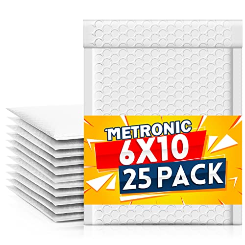Image of Metronic Bubble Mailers 6x10 Inch 25 Pack Self-Seal Padded Envelopes White | Usable Size 6x9 inch Cushioning Bubble Bags, Bubble Envelopes Bulk for Gifts Packaging, Shipping, Mailing for Small Business #0