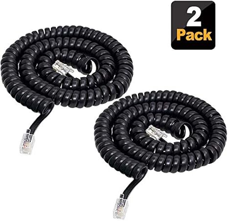 SHONCO Cable de TeléFono 7M 2Paquetes,4p4c en Espiral de 0.9 a 7M de Cable Receptor de TeléFono Fijo en Espiral Rj9 (Negro)