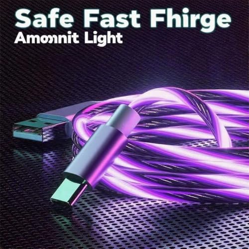 Image of USB A to USB C Cable with Purple LED Light Strip, Suitable for Almost All Tyoe-C Devices, Supports Fast Charging, Data Transfer, Night Vision Illumination, Portable 39 inches.