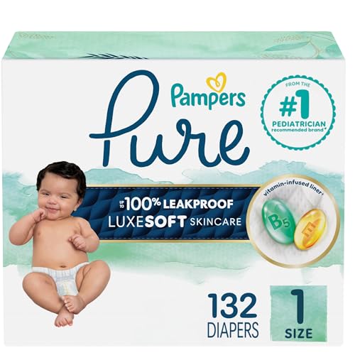 Image of Pampers Pure Protection Baby Diapers, Size 1 (8-14 lbs), 132 Count, Up to 100% Leakproof, Premium Plant-based Skin Protection, Hypoallergenic Soft Diapers