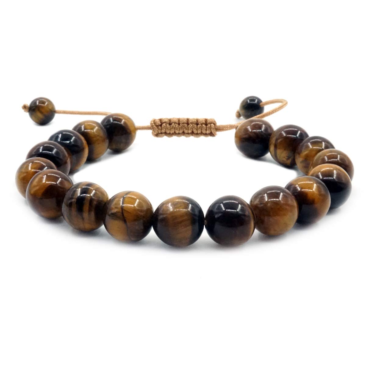 Braccialetto Con Occhio Di Tigre 10mm - Pietra Naturale, Regolabile, Corda Intrecciata - Portafortuna Per Yoga E Meditazione (Uomo/Donna)