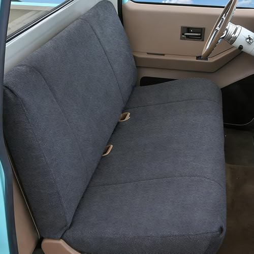 ESMING Universal Heavy-Duty Textured Front Bench Seat Cover for Ford for Chevrolet for Dodge & Full Size Pickup Trucks Corduroy Fabric with Storage Pockets - Gray