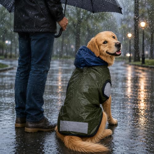 Image of RvPaws Premium Waterproof Dog Raincoat with Hood for All Breed Dogs | Safety Strips Size 12 Inch Lightweight Pet Rain Jacket for Walking, Hiking, Travel & Outdoor (Back: 12 inch, Neck: 12 inch, Girth: 17 inch)