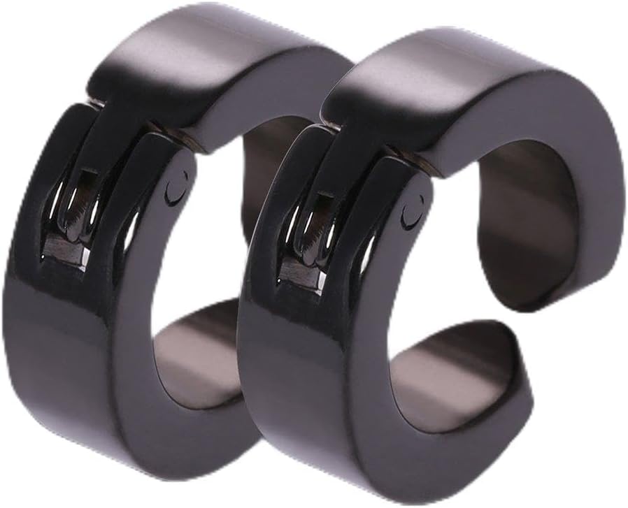 GOWENIC Stainless Steel Ear Clips Earrings for Women, Fashion Ear Cuff Jewelry Gift - Hypoallergenic, AntiRust, Smooth Black Surface, No Piercing Needed