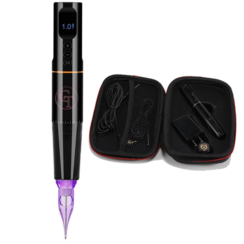 Macchina per tatuaggio senza fili ricaricabile con schermo a LED Macchina per trucco permanente senza motore, lunghezza di ictus 3mm, ingranaggio 1-9V per sopracciglia, PMU labbra (Macchina Nera)