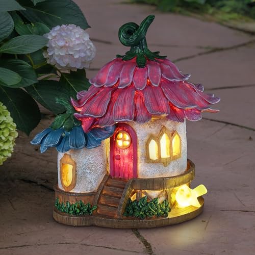 Exhart Solar Pink and Blue Daisy Petal Roof Fairy House...