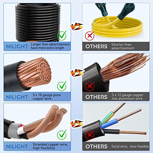 Image of Nilight 30 Amp 50FT RV Extension Cord 125V Heavy Duty 10 Gauge Pure Copper STW Wire UL ETL Listed 3 Prong TT-30P TT-30R 30F /30M Weatherproof Suit for Camper Caravan Trailer
