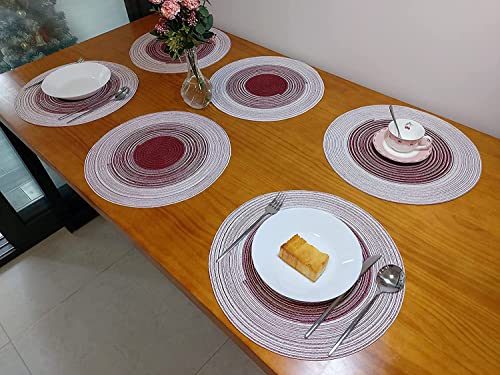 Image of Jute Placemats Set of 6 Heat Resistant Round Place Mats Natural Jute Woven Braided Table Mats Thick Farmhouse Placemats Trivet Round Braided Placemats for Dining Table(Red, Set of 6)