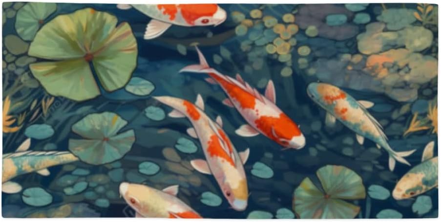 Beautiful Koi Fish Pond Beach Towel - Art Pool Towel - Graphic Absorbent Towel - 30 x 60 inches
