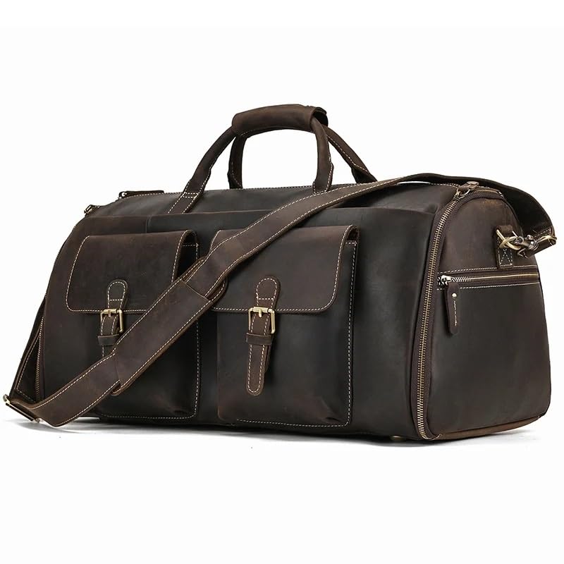 Leather Man Folding Suit Bag Business Travel Bag with Shoe Pocket Cowhide Cover Luggage Duffel Bag2