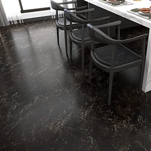 auxua Peel and Stick Floor Tile 24 Pcs Black Marble Vinyl Flooring 12\"x12\" Durable Waterproof Non-Slip Granite Vinyl Tiles Self Adhesive Removable for Kitchen Living Room Bedroom Bathroom - Thumbnail 4