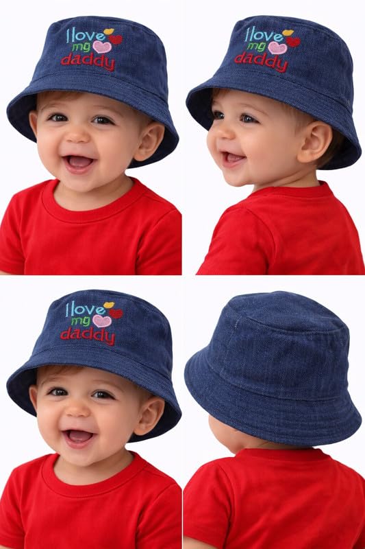 Yanwenx Kids Cotton Denim Bucket Hat with Embroidered Cartoon & Text Patch – Summer Cap for Boys & Girls (2-5 Years) Breathable Sun Protection Outdoor Hat_Multicolour-2 3