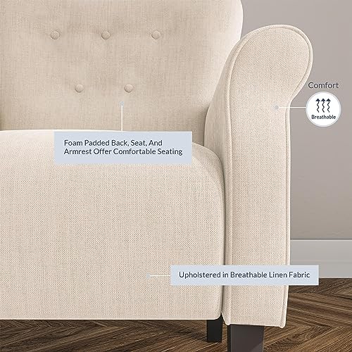 Image of BELLEZE Modern Accent Chair, High Back Armchair, Upholstered Wingback Side Chair, Padded Single Sofa with Wooden Legs for Living Room, Bedroom - Beige