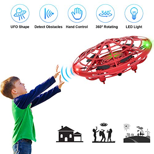 XBUTY Flying Ball Toys for Kids, 360° Rotating Quadcopter with LED Lights, H