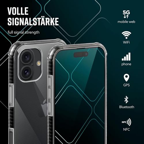 Coque transparente iPhone 16 anti rayures protégeant objectif photo et écran noir