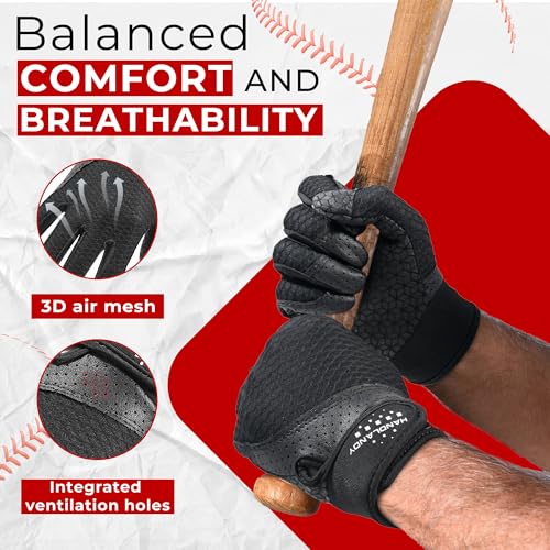 Image of HANDLANDY Baseball Batting Gloves for Adult Youth, Grip Breathable Softball Batting Gloves Fit Men Kids Boys Girls