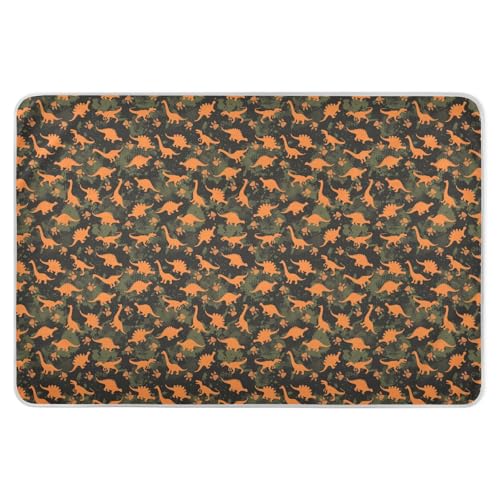 Almohadillas de colchón reutilizables extragrandes de dinosaurios amarillos, resistentes al agua, para cuna, lavables a máquina, para niños, adultos, mascotas, 52 pulgadas de largo x 34 pulgadas de