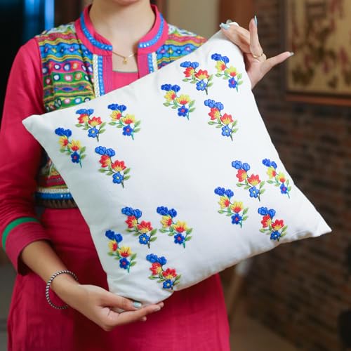 Image of Embroiderymaterial DIY Embroidery Cushion Cover Embroidery Kit for Beginners with Tulip Flower Design Cross Stitch Decorative Pillow Covers, Hand Embroidery Craft Kit for Home Decor (2PC, 16x16)