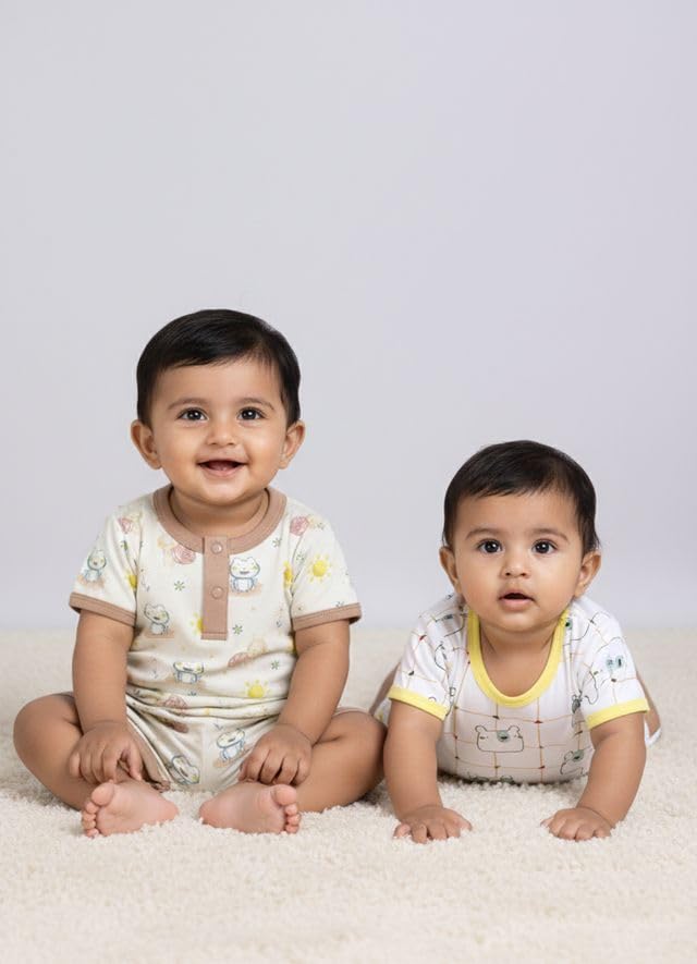 Image of Baby Girls 100% Cotton Printed Half Sleeve T-shirt & Short Summer Clothing Sets (Pack Of 2)