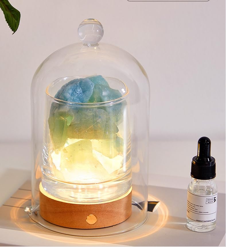Lampada di sale dell'Himalaya 2 in 1 e diffusore di oli essenziali ad ultrasuoni, luce per aromaterapia senza fuoco, con 2 oli essenziali, aromaterapia, ricaricabile tramite USB, con copertura in