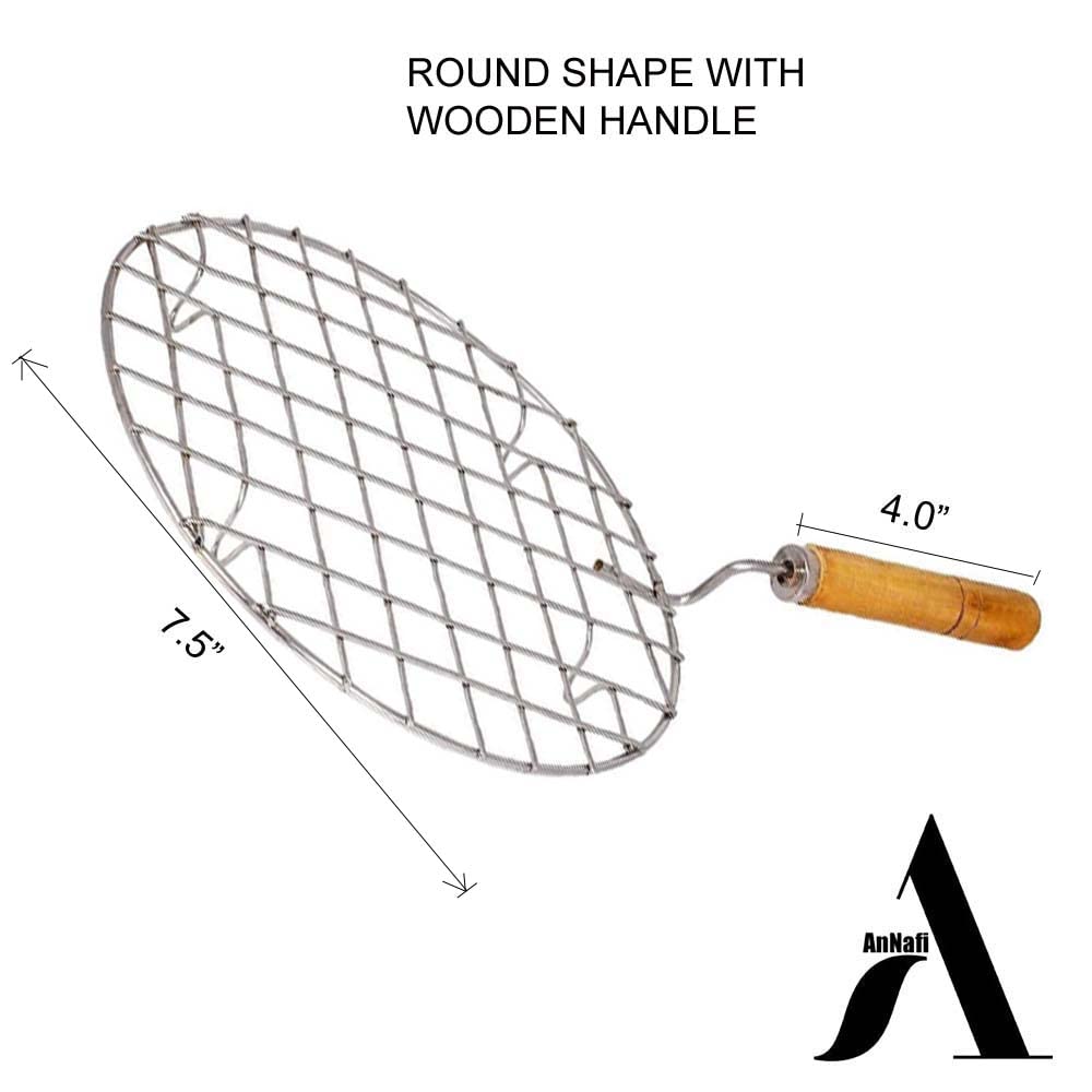 Big Christmas Gift: 8-Inch Stainless Steel Wire Roaster Rack With Wooden Handle For Roti, Papad, & Grilling - View #7