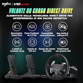 PXN V10 Ultra Volante da Corsa Direct Drive con Pedali – Force Feedback 3,2 Nm, Volante da Gioco con Impugnatura in Pelle Microfibra e Paddle Shifter – Kit Sim Racing per PC, PS4, Xbox One/Series