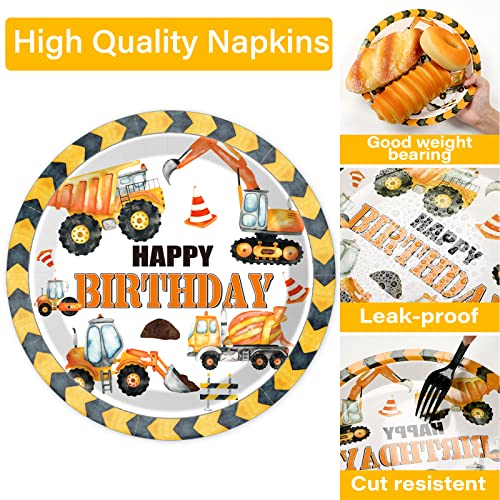Image of 100 Pcs Construction Birthday Party Plates and Napkins Set Dump Truck Birthday Party Decorations Supplies Construction Tableware Construction Themed Party Favors for Boys Birthday Serves 25