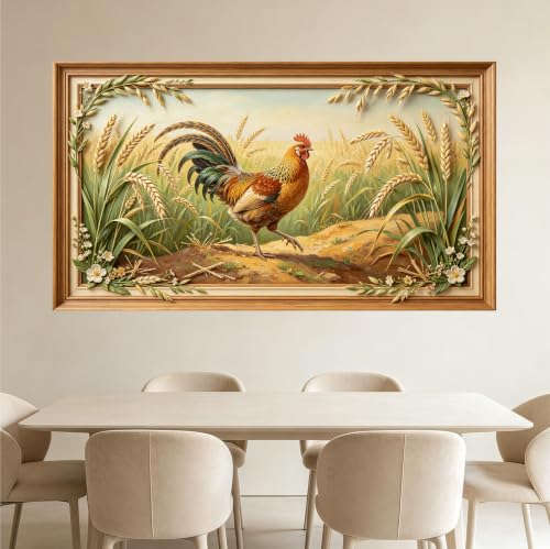 Décoration murale encadrée 3D coq et champ de blé 50x91 cm - 5