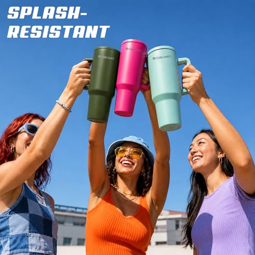 Image of CHKOKKO Stainless Steel Tumbler with Straw & Side Handle 1200ML Leak-Proof Travel Mug | Hot and Cold Double Insulated 1.2L Premium Water Bottle for Travel Gym & Office Use
