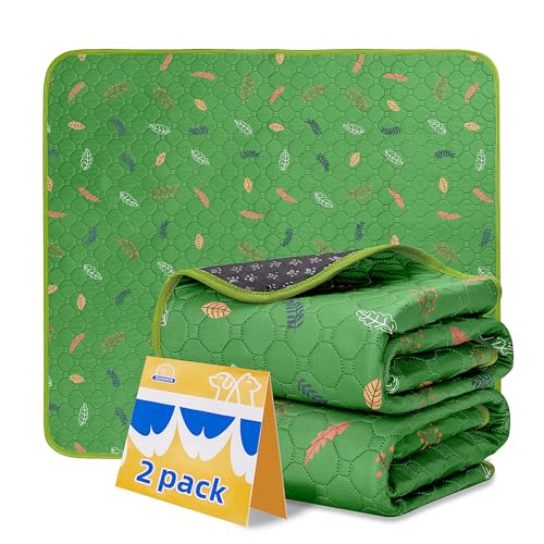 Image of Sunheir Washable Pee Pads for Dogs 2-Pack Reusable Puppy Pads Pet Training Pads, Waterproof Dog Pee Pads for Crate, Whelping Pad, Non-Slip Protects Against Urine Leakage (Leaves - Green, 18x24)
