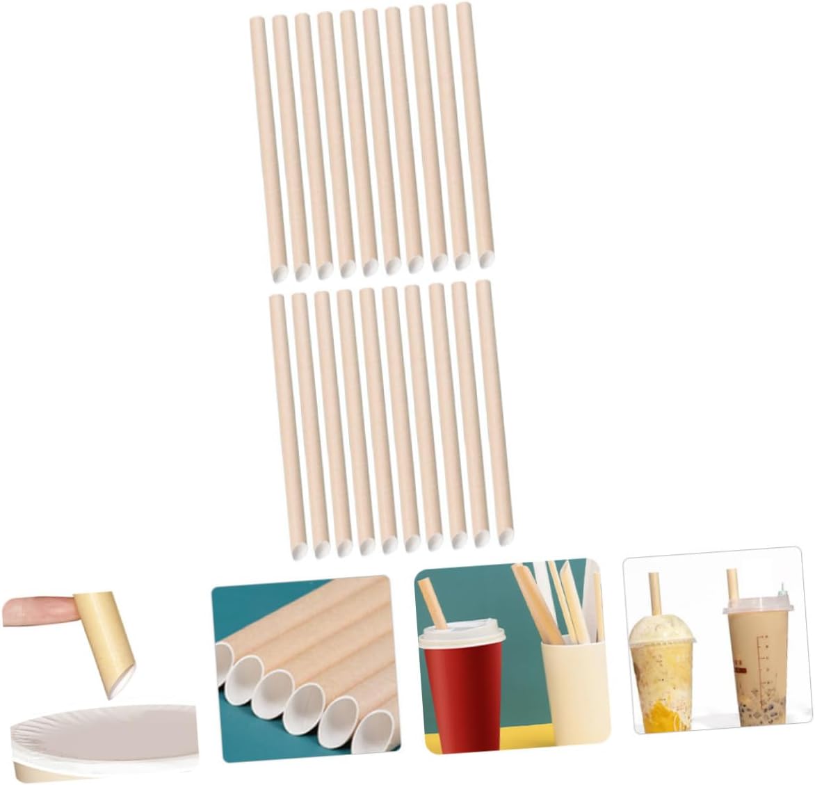 UKCOCO 100pcs Beverage Paper Straws 12x200mm Kraft Pulp Paper Straws with Slanted Tip Disposable for Parties and Cold Drinks