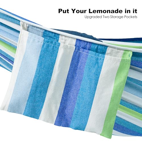 Image of GAFETE Double Hammocks with Stand for Outside, Max 600lbs, (Lagoon) | Upgraded Spreader Bar, 9FT Heavy Duty & Space Saving Stand, Easy Assemble, Convenient Side Pocket, Indoor & Outdoor, Patio