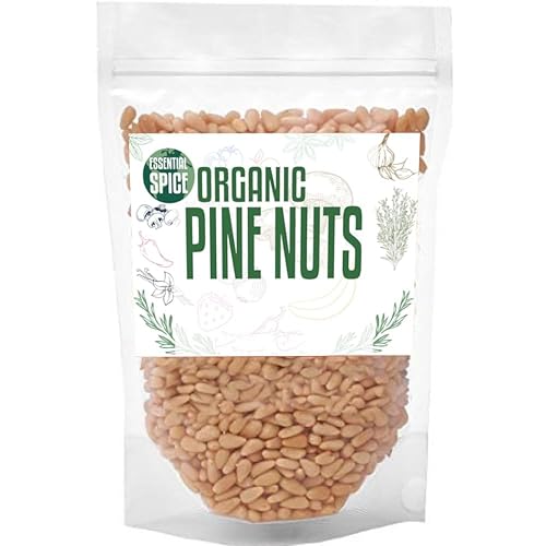 Essential Spice Piñones orgánicos (Pignolias), 1 libra, calidad premium, crudos y naturales, perfectos para pesto, hornear, ensaladas y aperitivos,