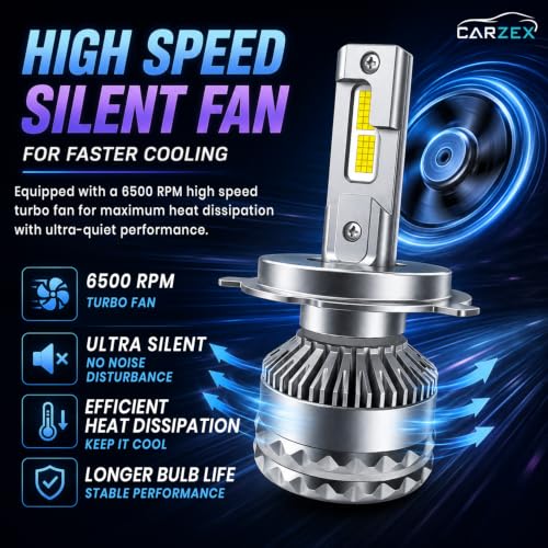 Image of Carzex Max5 H4 LED Headlight Bulbs for Bikes, Motorcycles & Scooty 150W /10,000 Lumens Super Bright 6500K Cool White Conversion kit Driving Headlamps, (Pack of 1)