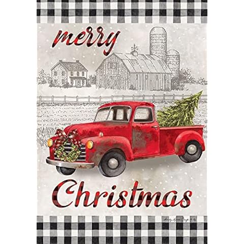 Merry Christmas Truck - Garden Size, 12 x 18 Inch, Decorative Double Sided, Licensed and Copyrighted Flag , Printed in the USA Cover
