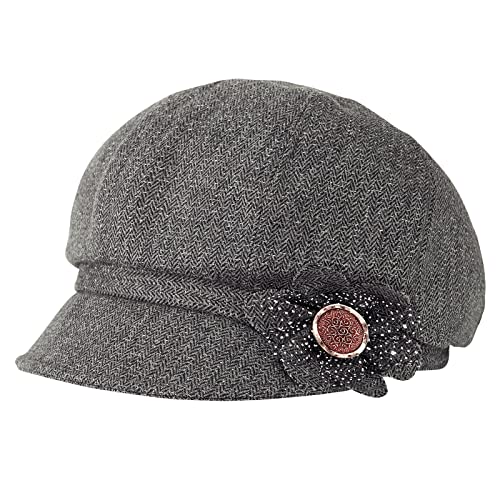 Colorsun Women's Winter Classic Retro Visor Newsboy Cabbie Beret Flower Buckle Woman Cap, 1Gray, One Size #TOP26